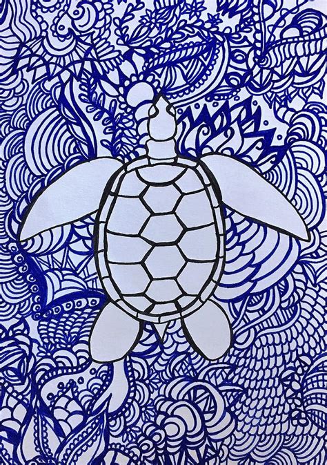 Turtle Zentangle Drawing By Molly Sparks