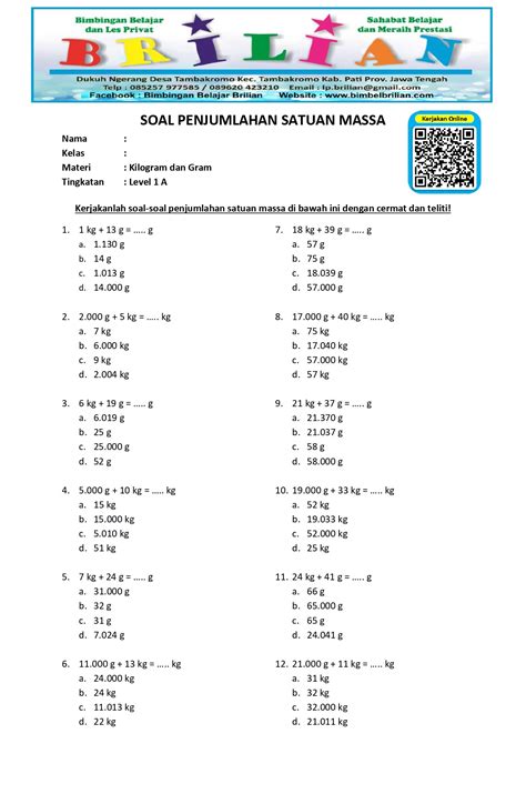 Kumpulan Soal Penjumlahan Kilogram dan Gram