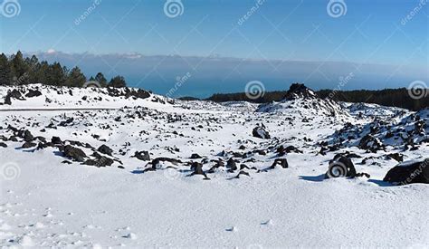 Lava Field Covered With Snow On Etna Volcano Stock Image Image Of