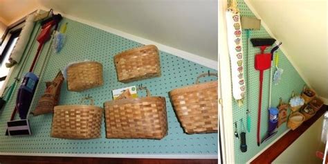 Staircase Wall Pegboard Things Like Brooms And Tools In General Occupy