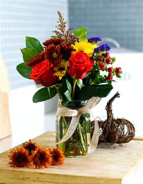 Fall Flower Arrangement In Mason Jar Mason Jar Crafts Love