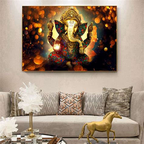 Ganesha Gods Canvas Paintings On The Wall Classical Hindu