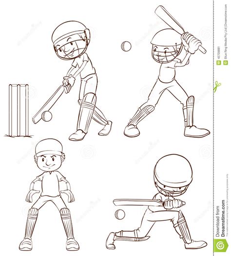 Croquis Simples Des Joueurs De Cricket Illustration De Vecteur