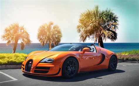 Bugatti Veyron Hypercar Orange Color Wallpapers Wide Screen Wallpaper