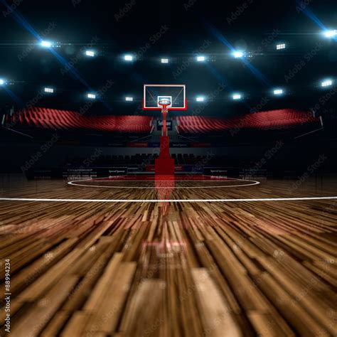 Basketball Court Sport Arena 3d Render Background Unfocus In Long