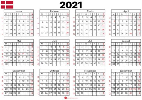 Kalender 2021 Til Print Danmark 🇩🇰