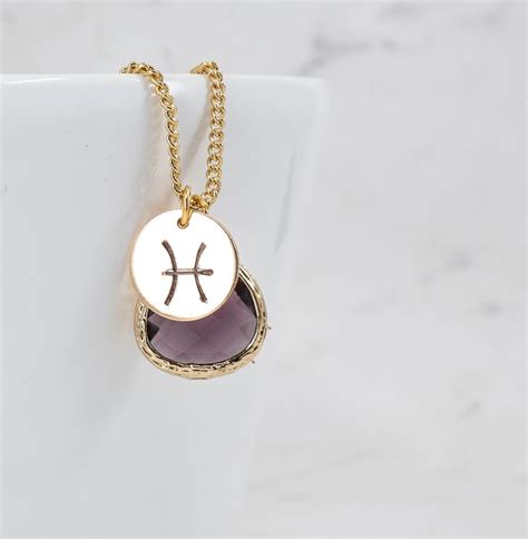 Pisces Zodiac Gold Necklace Pisces February Necklace Etsy