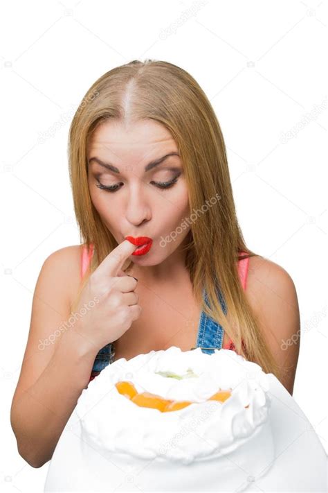 Tetona Chica Sexy Comiendo Pastel Con Crema Batida Fotograf A De Stock