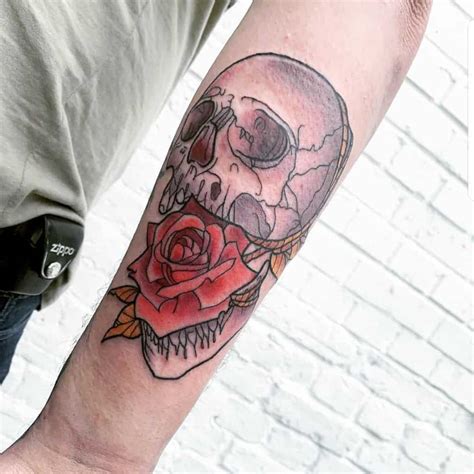 Traditional Rose Skull Tattoo