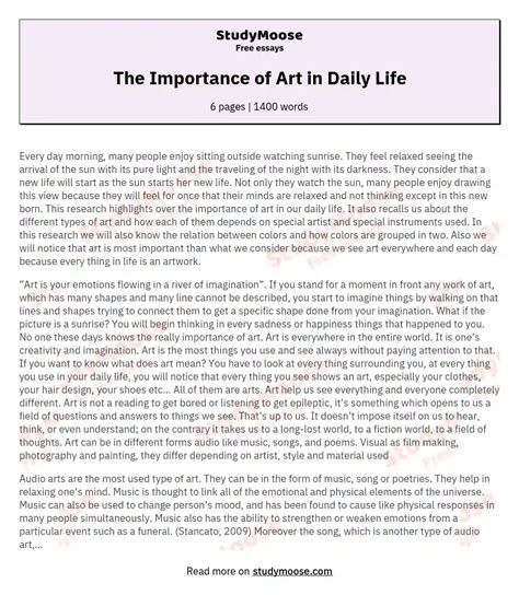 The Importance Of Art In Daily Life Free Essay Example