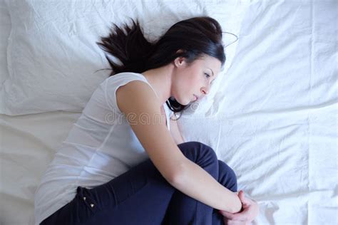 Sad And Alone Woman Lying In Her Bed Stock Photo Image Of Lying Girl