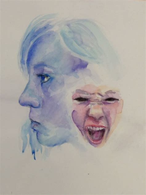 Watercolour Portait Hiding Emotions Contrast Art Emotional Art