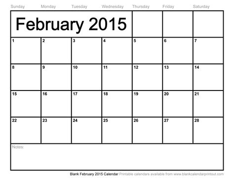 Blank February 2015 Calendar to Print