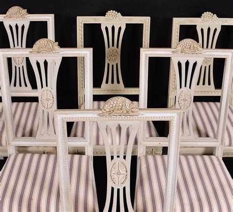 Consisting of two pieces of solid beech fitted with woven cane inserts and affixed to a steel frame, the cesca is one of the first modernist furniture designs to exploit. Swedish Gustavian Grey Dining Chairs Lindome Style Set of 6, Mid-20th Century For Sale at 1stDibs