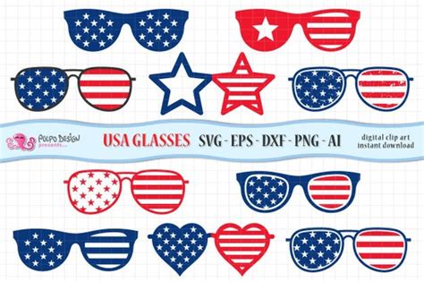 4th of July Glasses svg. Clip art in Svg, Eps, Dxf, AI and Png