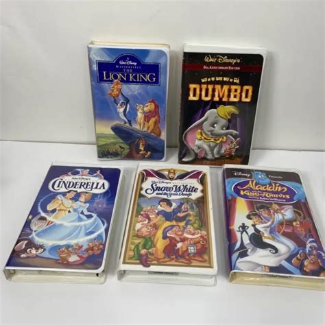DISNEY VHS LOT Of 5 Snow White Aladdin Dumbo Cinderella Lion King