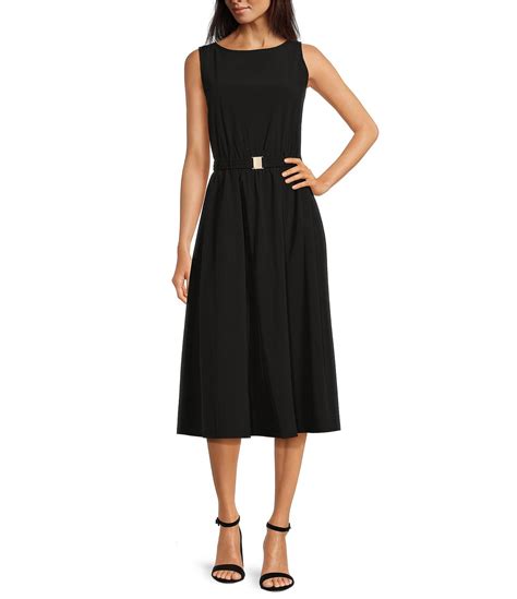 Calvin Klein Woven Commuter Sleeveless Belted Midi Dress Dillards