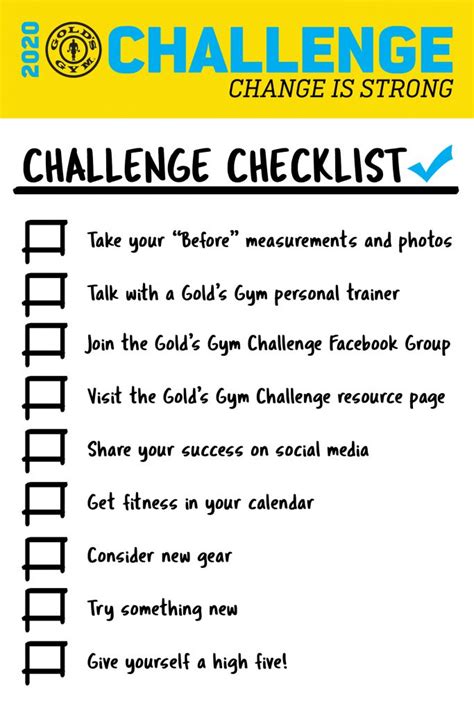Golds Gym Challenge Workout Checklist