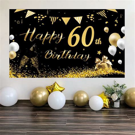 Party Supplies Large Fabric Happy Birthday Banner Sign 60th Birthday