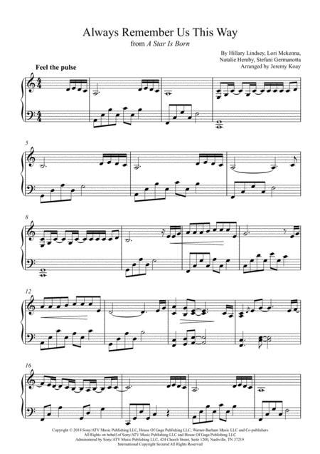 Always Remember Us This Way Solo Piano Sheet Music Pdf Download