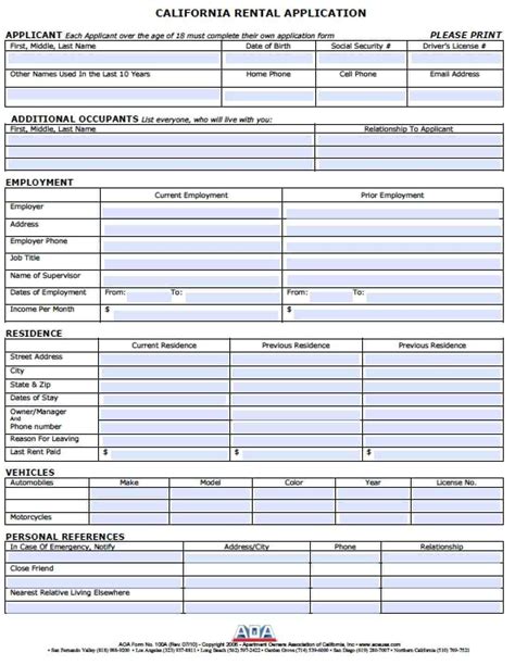 Rental Application Template PDF