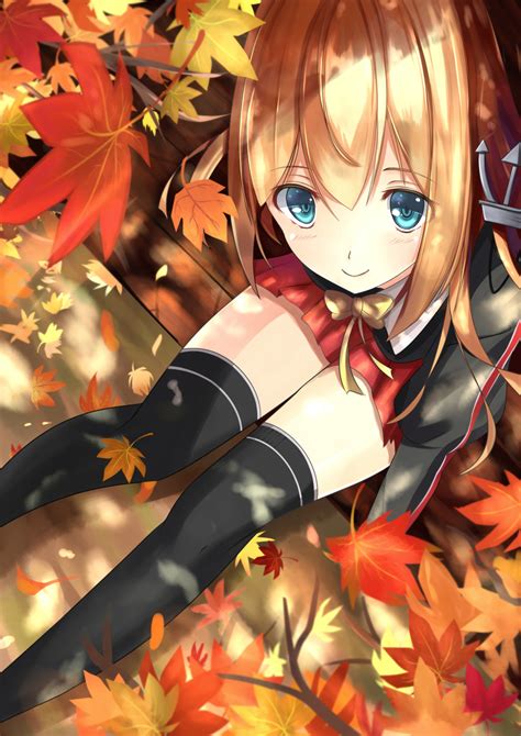 Safebooru 1girl Absurdres Anchor Hair Ornament Autumn Autumn Leaves