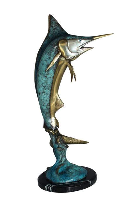 Single Marlin Fish Bronze Statue Size 9l X 9w X 27h Nifao