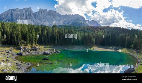 Dolomite Latemar Mountain Lake Karersee Stock Photo Alamy