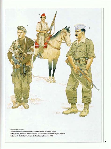french the algeria wars algerian troops in french service l to r commando de chasse kimono 36