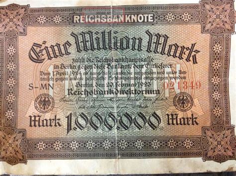 1923 1 Million Mark Germany Currency Reichsbanknote German Banknote