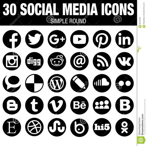 Round Social Media Icons Collection Black Editorial Photo