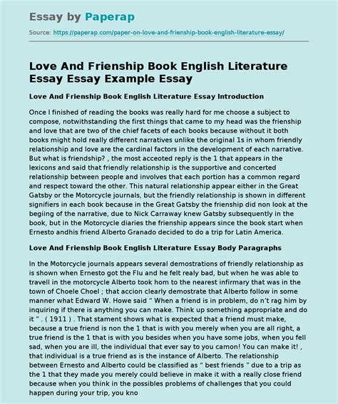 Love And Frienship Book English Literature Essay Essay Example Free Essay Example