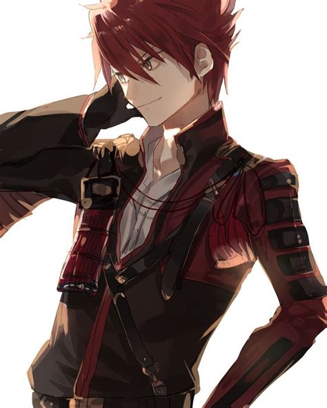 An Anime Character With Red Hair And Black Clothes