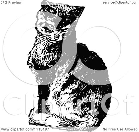 Clipart Vintage Black And White Cat Sitting Royalty Free