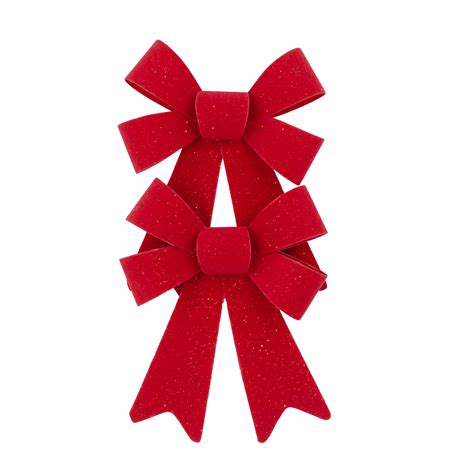 BOW RED VELVET W/ SPARKLE 2PC 5.5"x8" PRE FORMED PVC - Christmas Forever