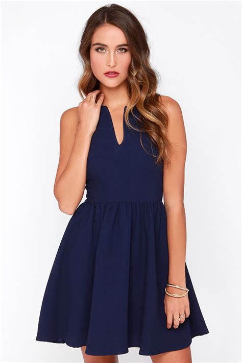 Cute Navy Blue Dress Sleeveless Dress Skater Dress 4900 Lulus