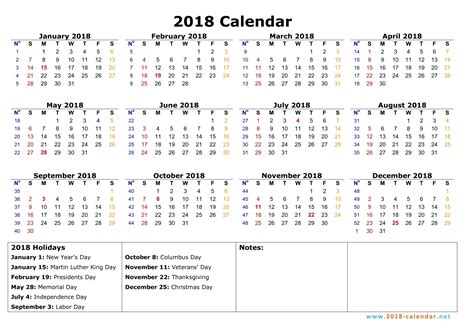 Printable Calendar 2018 With Federal Holidays List Download Free
