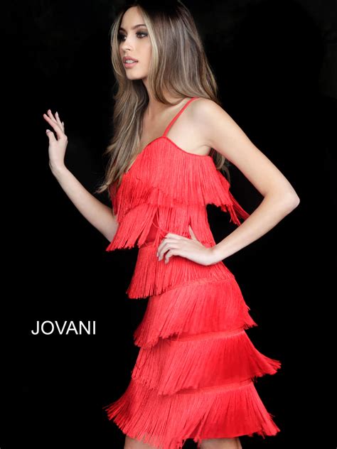 Jovani Red Back Zipper Fringe Homecoming Dress