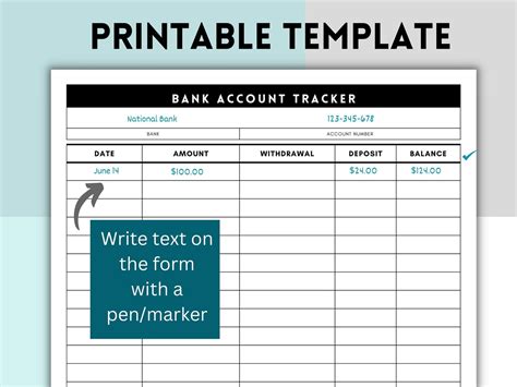 Bank Account Tracker Printable Form Bank Deposit Log Money Balance