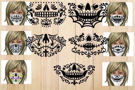 Sugar Skull Face Mask Template Halloween Face Mask Svg 895144 Cut