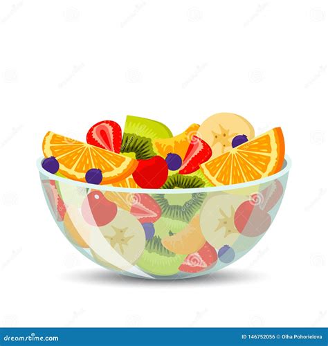 Fresh Fruit Salad In A Transparent Bowl Isolated On Background The