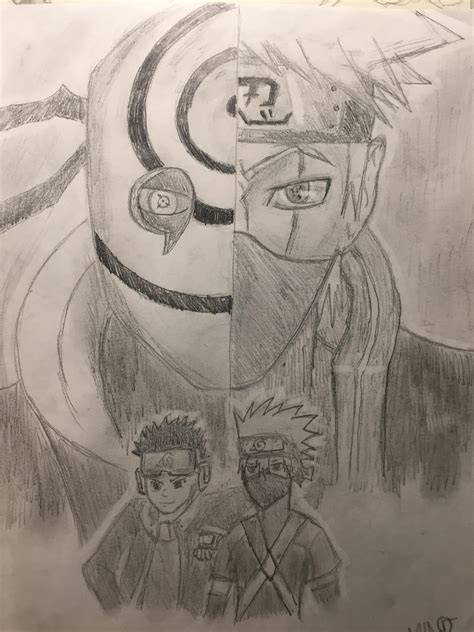 Drawing Of Obito And Kakashi Credits To Arteyata Naruto