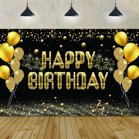 Buy Happy Birthday Party Backdrop Banner Fabric Black And Gold Sign For Th Th Th Th