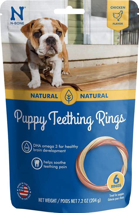 All puppies go through the process of growing new teeth; N-Bone Puppy Teething Rings Chicken Flavor Dog Treats ...