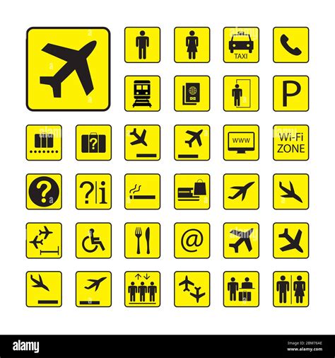 Conjunto De Iconos O Señales Del Aeropuerto Pictogramas Negros Y