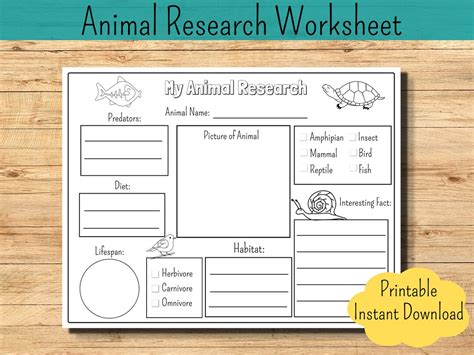 Animal Research Worksheet Printable Pdf Instant Download Etsy