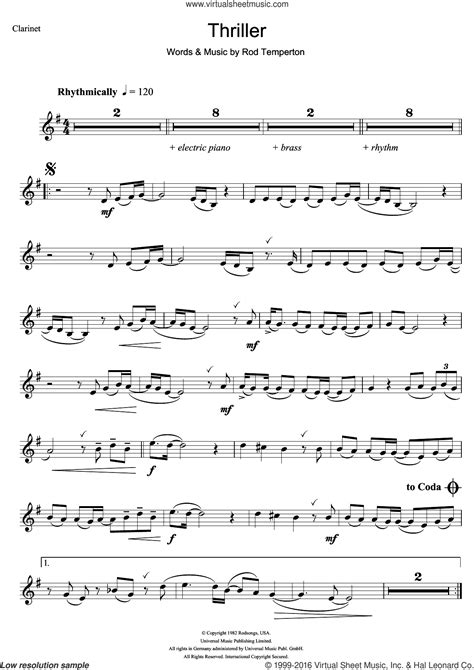 Thriller Sheet Music For Clarinet Solo Pdf Interactive