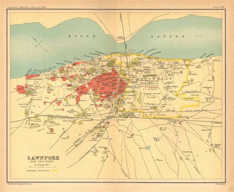 British India Cawnpore Kanpur City Plan Showing Cantonment 1929 Old Map