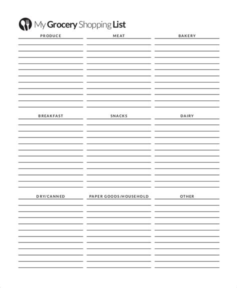 Free Shopping List Templates Excel Pdf Formats Grocery List