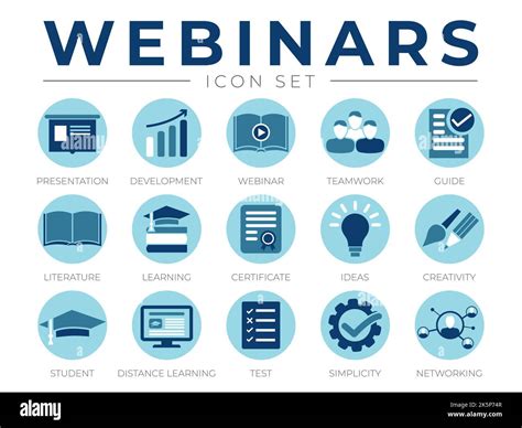 Round Webinar Icon Set Presentation Development Webinars Networking